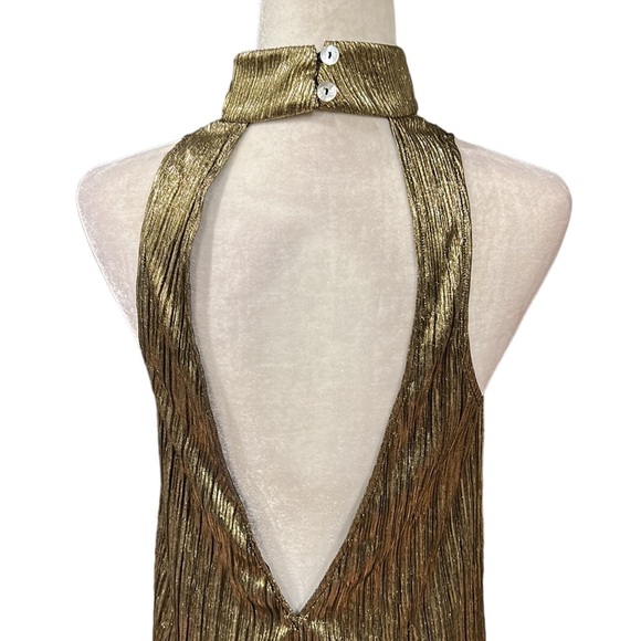 Show Me Your Mumu Friday Choker Metallic Cutout Dress in Good As Gold Pleat - S - Picture 10 of 15